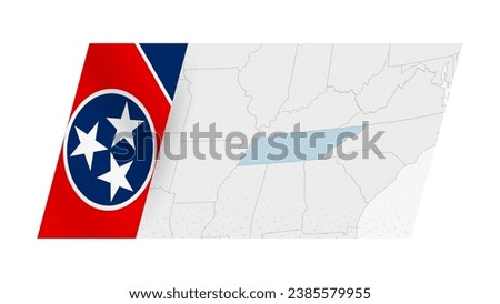 Tennessee map in modern style with flag of Tennessee on left side. Vector illustration of a map.