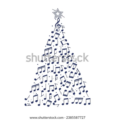 Christmas tree made of music notes on white background