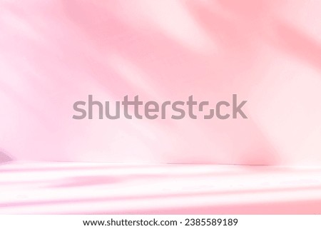Abstract pink color gradient studio background for product presentation. Empty room with shadows of window and flowers and palm leaves . 3d room with copy space. Summer concert. Blurred backdrop. Royalty-Free Stock Photo #2385589189