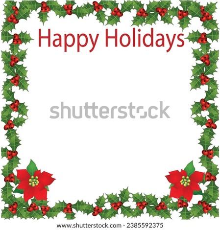 Christmas Vector-Happy Holidays Holly and Berry Border