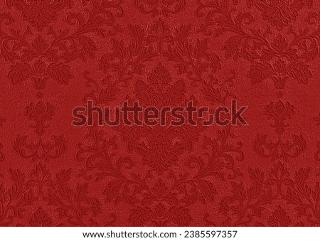 Background of red vintage wallpaper with geometric interlocking pattern. Christmas background.