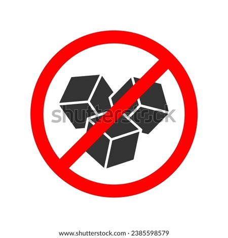 Sugar free graphic icon. No sugar isolated sign on white background. Prohibition sign on sugar cubes. Vector illustration Royalty-Free Stock Photo #2385598579