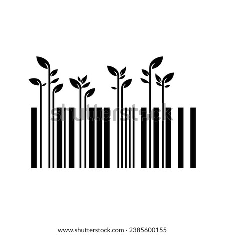 Conceptual barcode with tea leaves growing up isolated on white background perfect for tea bottle package product