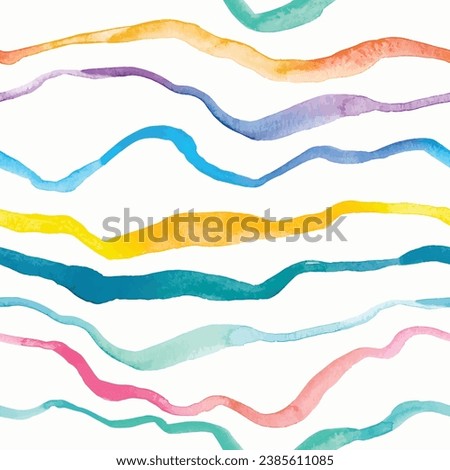 Seamless hand drawn pattern with watercolor waves in bright colors. Vector