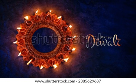 Happy Diwali background flatly image of Diwali Diya with greeting text, 2024 Diwali banner type background Royalty-Free Stock Photo #2385629687
