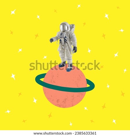 Contemporary art collage of Astronaut. Scientific and technological discoveries concept. Creative modern artwork. Сopy space.