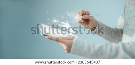 women analyzing stocks, investing, business planning, having growth, wealth ,Higher hologram graph ,from the device screen. electronic,copy space,horizontal.