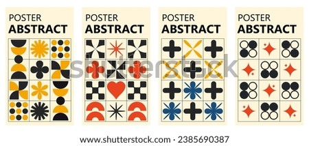 Vector set of vertical geometric poster.Bauhaus backgrounds with geometric shapes and forms. Vector illustration for design or print
