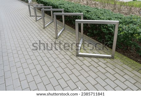 City Bicycle Parking, New Bike Station, Metal Shiny Modern Bike Storage, Security Concept, Empty Street Bicycle Parking, Cycling Infrastructure