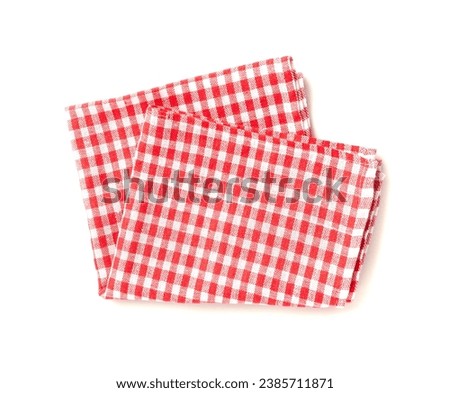 Picnic Table Cloth, Folded Checkered Napkin, Red White Tablecloth, Kitchen Towel with Gingham Pattern, Restaurant Dishcloth, Picnic Table Cloth on White Background Royalty-Free Stock Photo #2385711871