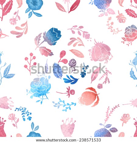 Watercolor hand-drawn nature pattern, isolated. 