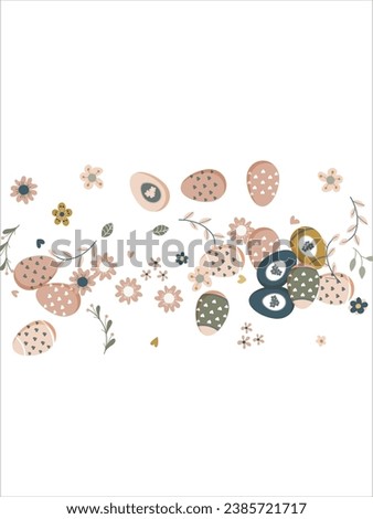 Easter eggs with botanical elements set doodle style. Happy easter hand drawn isolated on white background. Spring holiday. Happy Easter. Vector Illustration.