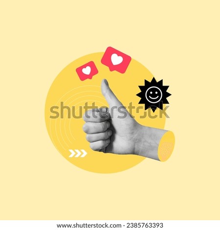 Like Hand, Human Hand, Approval Sign, Like Icon, Composite Image, Abstract, Halftone, Image Based Social Media, Poster, Thumb Up, Like Button, Clip Art, Social Network Icon, Social Networking, Modern  Royalty-Free Stock Photo #2385763393