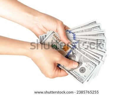 Counting money. Money in hand. Isolated on white background. High quality photo