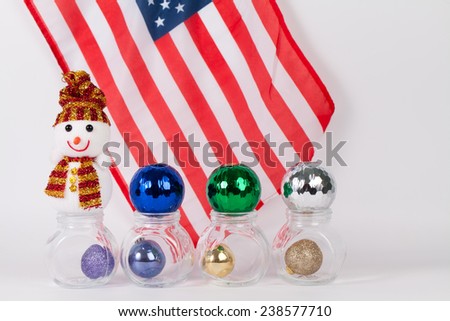 Christmas ornament  with colorful balls with american flag isolated on white