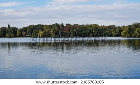 Landscape of Herastrau lake, in the King Michael I or Herastrau Park, in Bucharest, Romania.