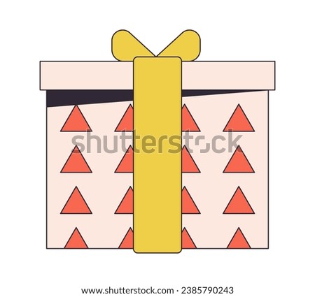 Cute decorative birthday present flat line color isolated vector object. Giftbox. Giving prize. Editable clip art image on white background. Simple outline cartoon spot illustration for web design