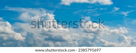 Sky and clouds concept, sky blue and whit cloud on daytime panorama photo for creative design graphic, sky nature background or clouds wallpaper abstract landscape, freedom life show fresh on summer Royalty-Free Stock Photo #2385795697