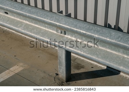 detail of the guard rail, anti-corrosion galvanized material. constructive detail. galvanized steel structure, Royalty-Free Stock Photo #2385816843