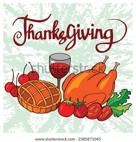 Thanksgiving hand drawn illustration vector on abstract background ,hand lettering with illustration poster