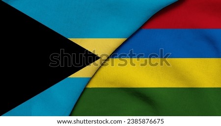Flag of Bahamas and Mauritius - 3D illustration. Two Flag Together - Fabric Texture
