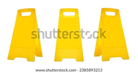 Mock up yellow warning sign isolated on white background with clipping path Royalty-Free Stock Photo #2385893213