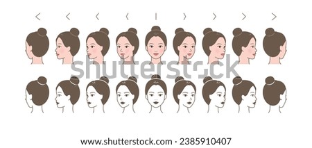 Various face angles of beautiful woman character