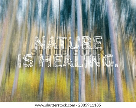 Nature is healing text background. Graphic design. Abstract autumn forest.