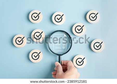 Online survey filling out and digital form checklist by laptop computer, Document Management Checking System, online documentation database and process manage files. Royalty-Free Stock Photo #2385912181