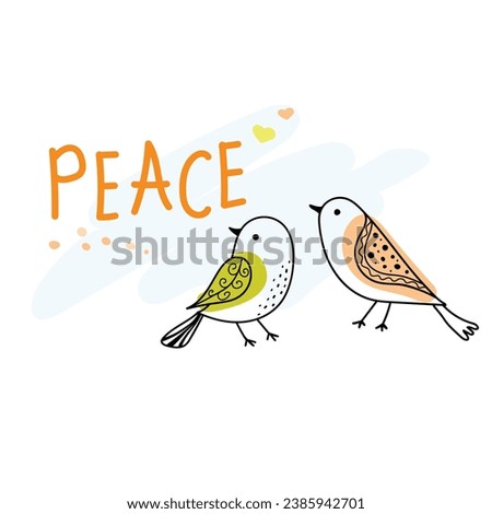 International Day of Peace. Bird. Vector web banner, illustration, poster, postcard for social media, networking. Text of the International Day of Peace. Concept of love, peace and kindness. Doodle.