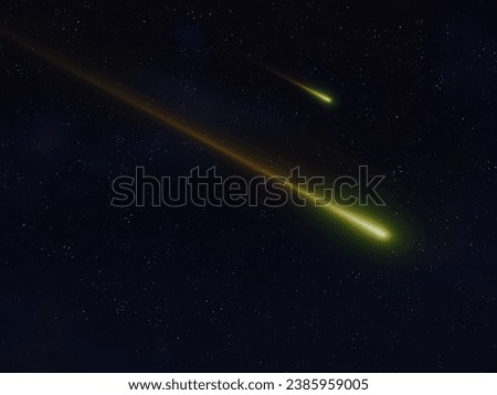 Bright meteor in the night sky. Observation of celestial bodies. Astronomical photography of a meteorite trail against the background of stars.