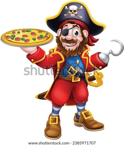 A pirate captain chef or waiter serving pizza cartoon character mascot.