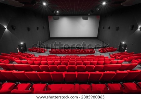 Modern cinema screen hall in Royan Charente maritime France Royalty-Free Stock Photo #2385980865