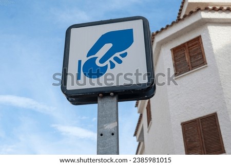 Paid parking sign. Post with parking signs. High quality photo