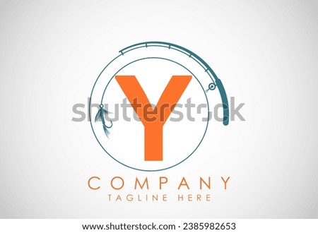 Initial alphabet Y with fishing rod and hook. Fishing logo concept vector illustration. 