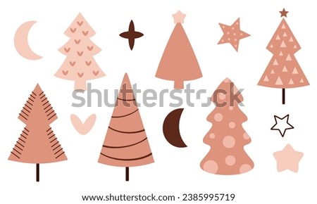 Pink Christmas tree clipart in flat style. Pink Christmas clip art.