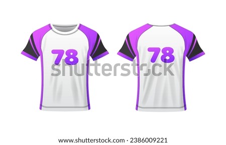 T-shirt layout. Flat, color, t-shirt mockup, sports t-shirt mockup with number 78. Vector icons