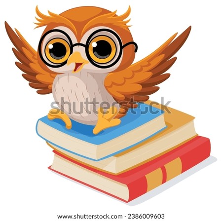 Wise owl cartoon sitting on stack of book