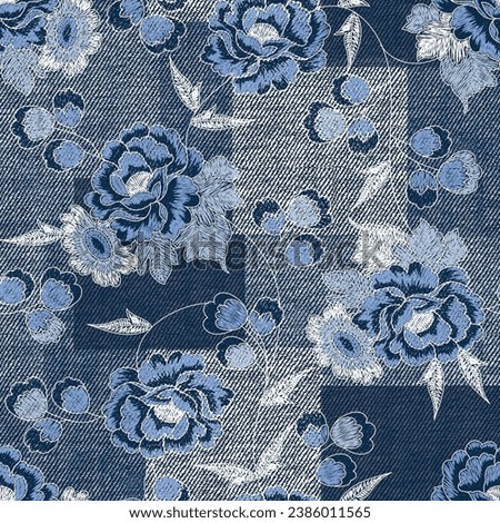 denim flower patchwork pattern on textures background Royalty-Free Stock Photo #2386011565