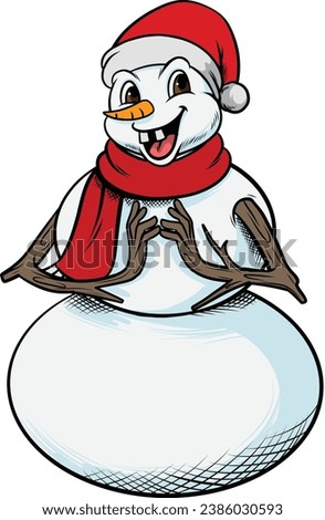 Snowman with Santa hat Vector Illustration for Christmas