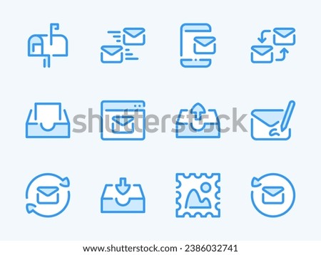 Mail and Email vector line icons. Inbox and Letter outline icon set. Mailbox, Reply, Postage Stamp, Inbox, Send, Receive, Forward and more. Royalty-Free Stock Photo #2386032741