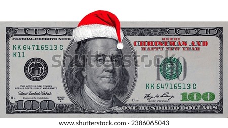 Benjamin Franklin from US 100 dollar banknote in Santa hat for design purpose