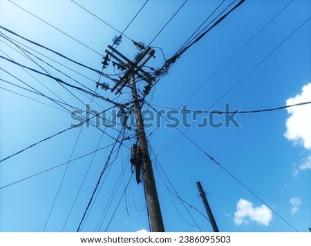 Electric poles can be seen from below during the day