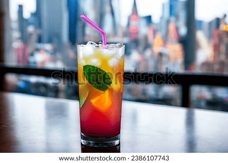 Alcoholic cocktail with ice on a background of a window. Cocktail.