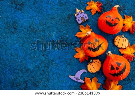 Funny Halloween pumpkin ghosts heads. Halloween holiday background.