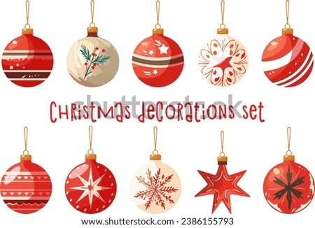 Vector set of christmas balls and decorations isolated on white background	
