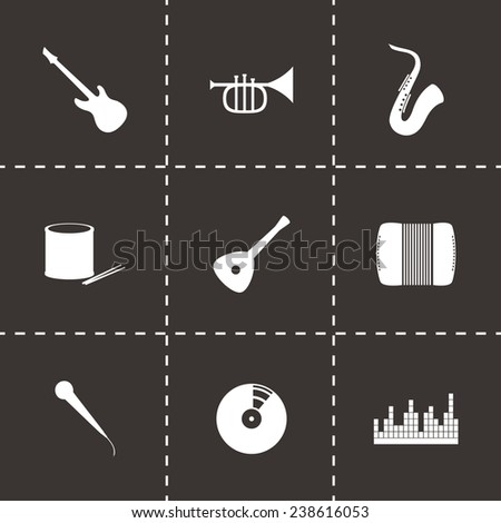 Vector music icon set on black background