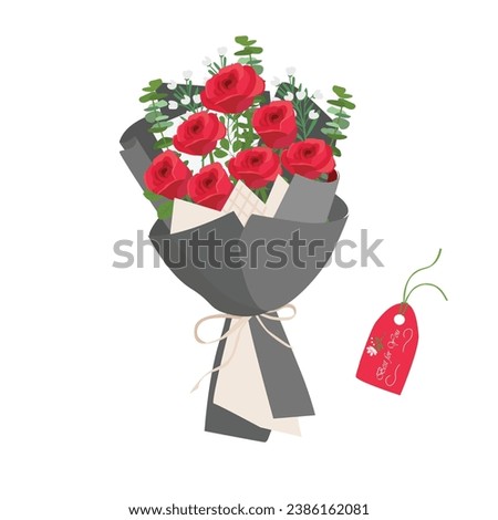 Bouquet of rose. Rose bouquet vector illustration. Love flower. Floral bouquet wrapped in gift paper. Gift for special day, like birthday, valentine day, women's day, mother'day