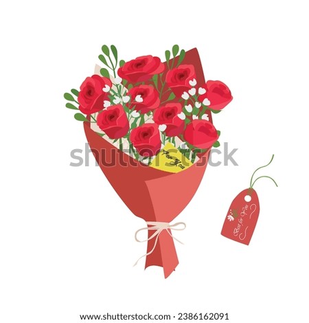 Bouquet of rose. Rose bouquet vector illustration. Love flower. Floral bouquet wrapped in gift paper. Gift for special day like birthday, valentine day, women's day, mother's day
