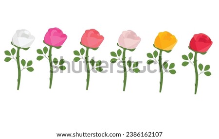 Rose flower vector illustration.  Rose vector in different colors. Love flower. Floral clip art. Nature concept. Flowers and plants. Flat vector in cartoon style isolated on white background.